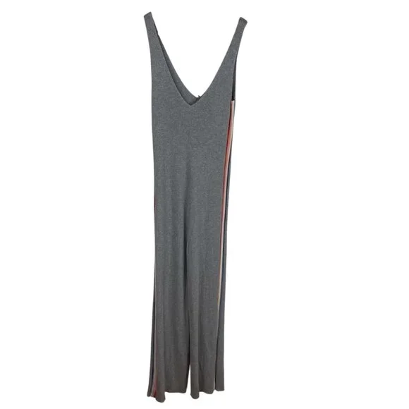 Spiritual Gangster Jumpsuit Romper Sleeveless Ribbed Side Stripes Gray Size S - Picture 2 of 9
